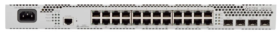 Ethernet-коммутатор MES2324, 24x1G RJ45 + 4x10G SFP+, L3, 220V AC