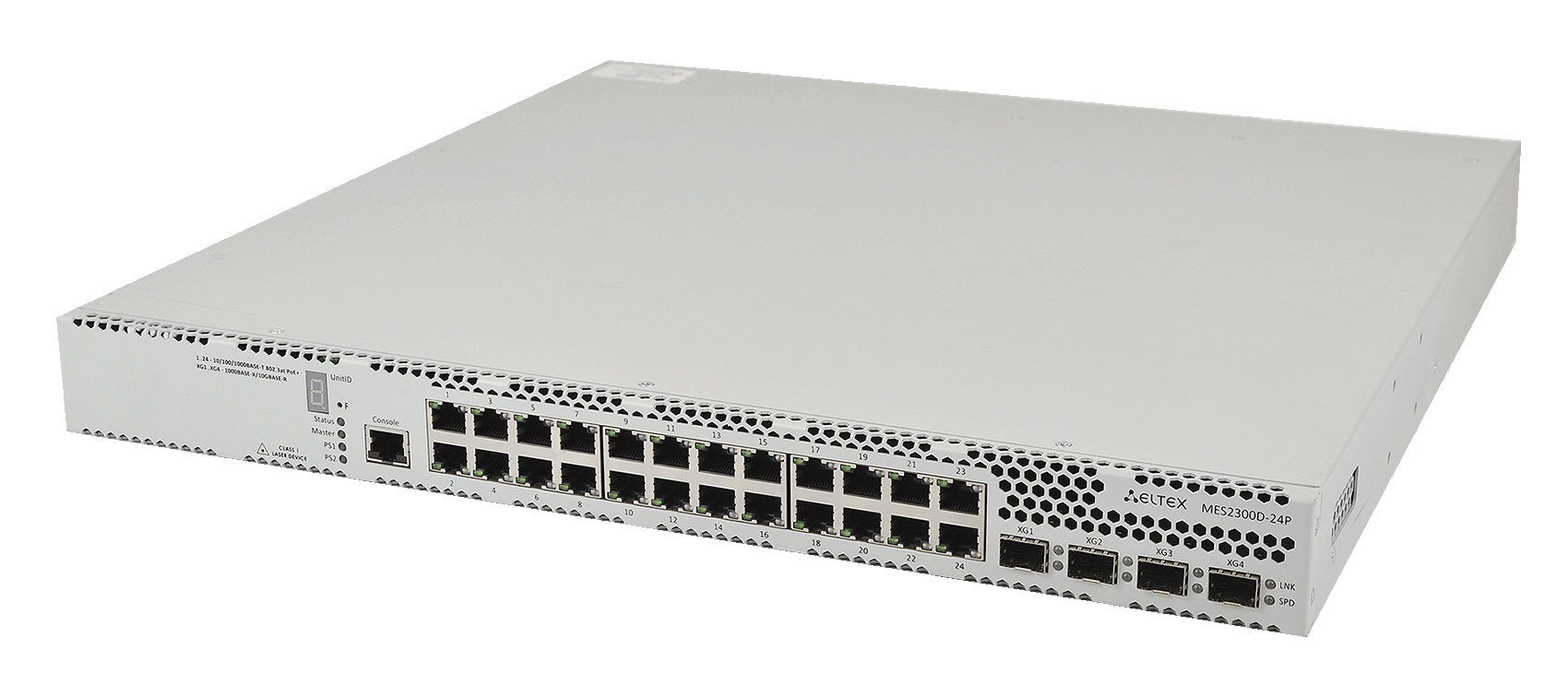 Ethernet-коммутатор MES2300-24P, 24xPoE/PoE+ (1G) + 4x1G/10G SFP+, L3, 220V AC