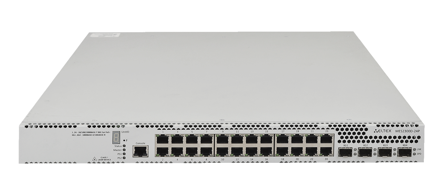 Ethernet-коммутатор MES2300-24P, 24xPoE/PoE+ (1G) + 4x1G/10G SFP+, L3, 220V AC